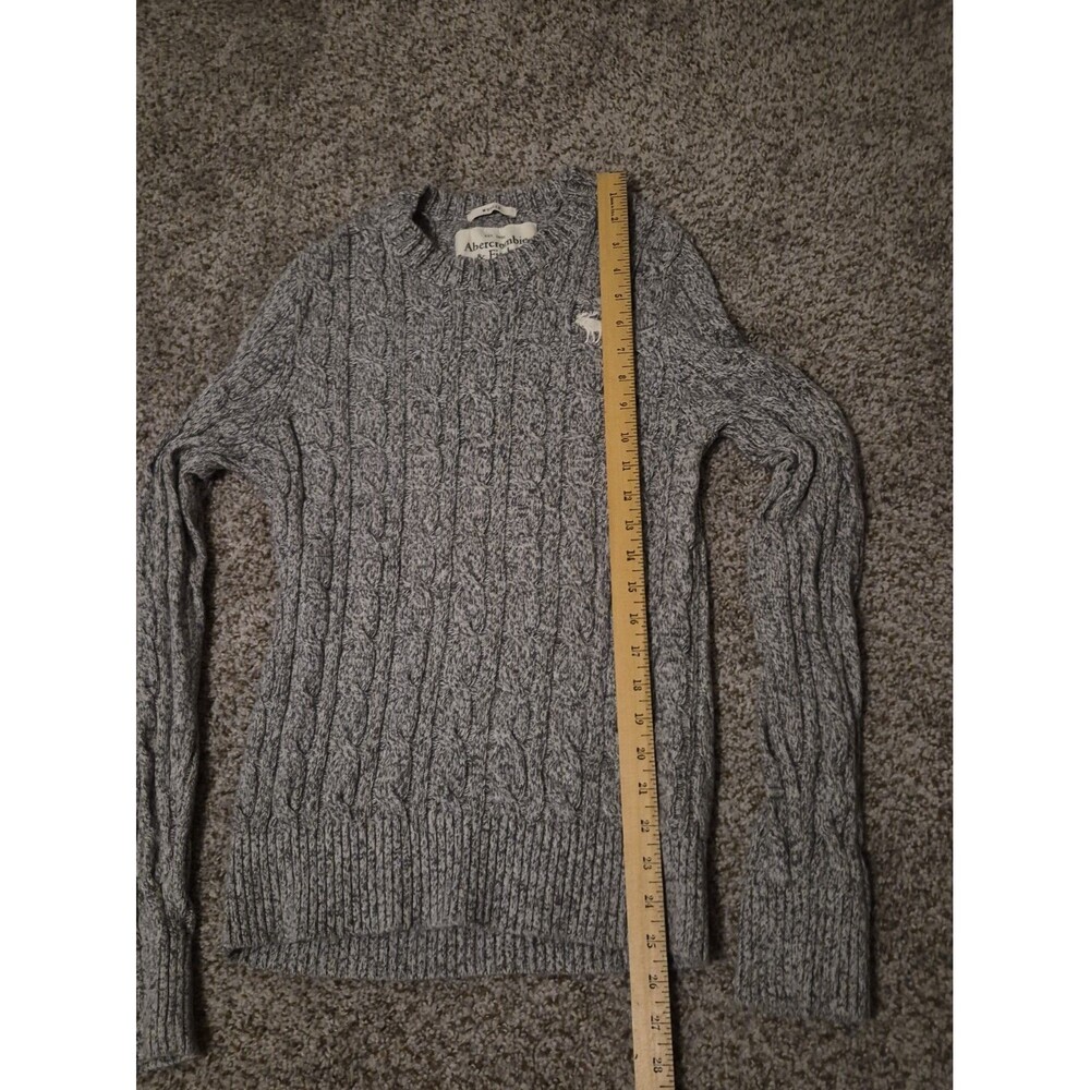 Abercrombie Fitch Women’s Y2K Chunky Knit Muscle Sweater Sz M Gray Logo - Picture 5 of 8